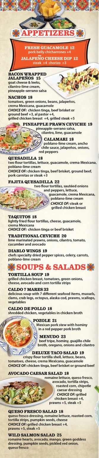 La Casita Sammamish printed appetizers menu