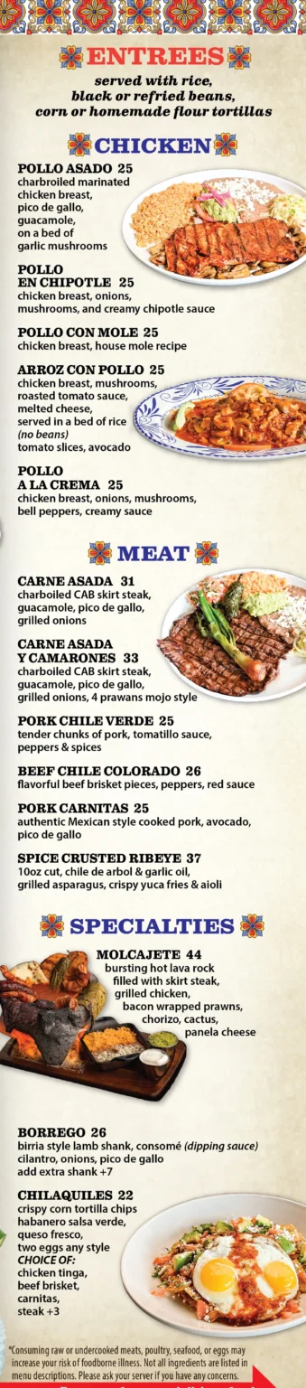 La Casita Sammamish printed entrees menu